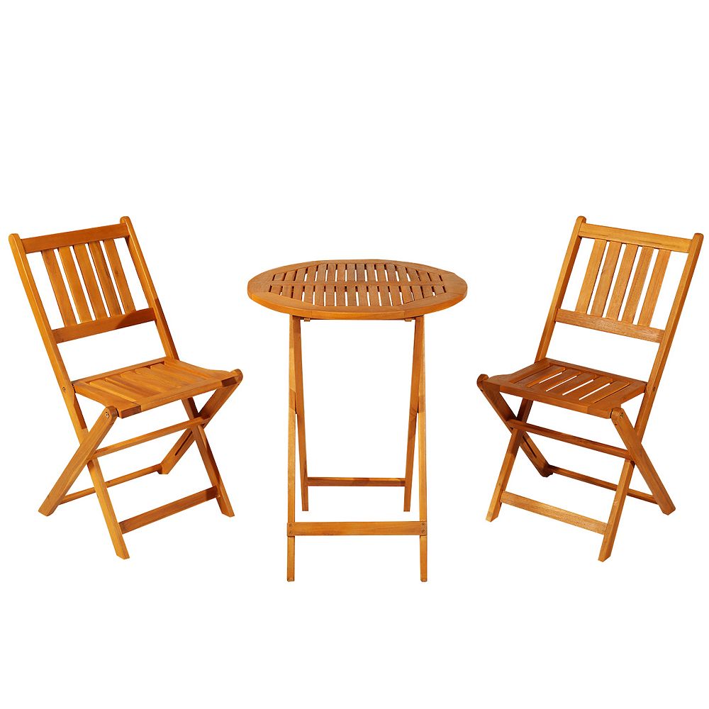 Outsunny 3 Piece Folding Acacia Wood Patio Bistro Table and Chair Outdoor