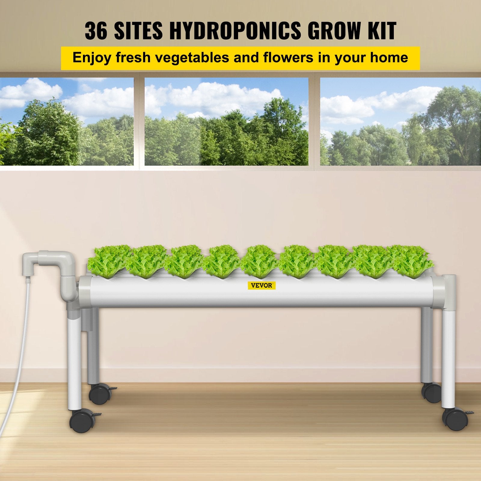 Hydroponic Grow Kit - 36 Plant Sites， 1 Layer Indoor Planting Kit with Water Pump， 4 Pipes