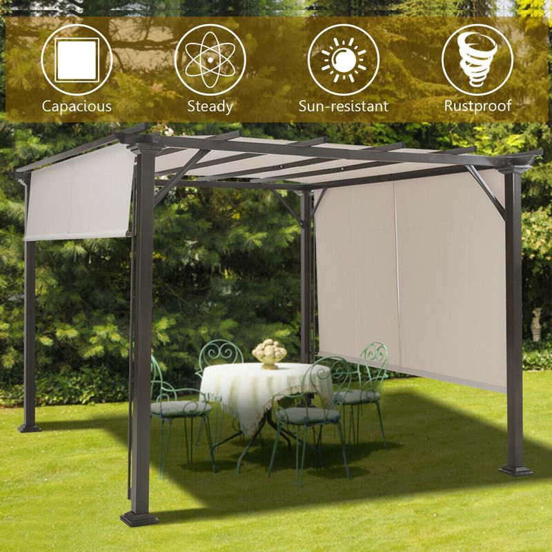 10 x 10 FT Metal Pergola with Retractable Canopy Outdoor Patio Pergola Gazebo Sun Shelter