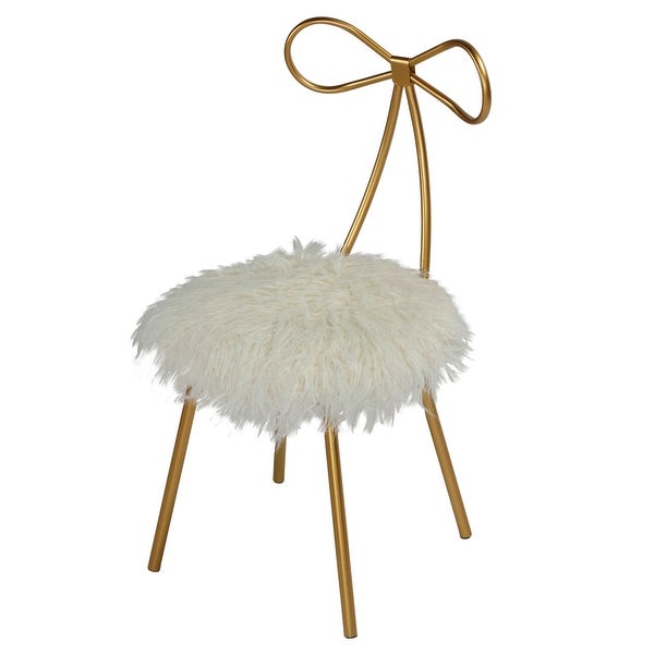 Cortesi Home Tilly Accent Chair with Bow Detail， White Fake-Fur