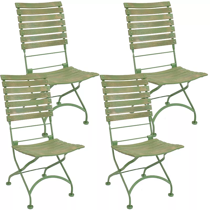 Sunnydaze Cafe Couleur Chestnut Folding Bistro Chair - Green - Set of 4