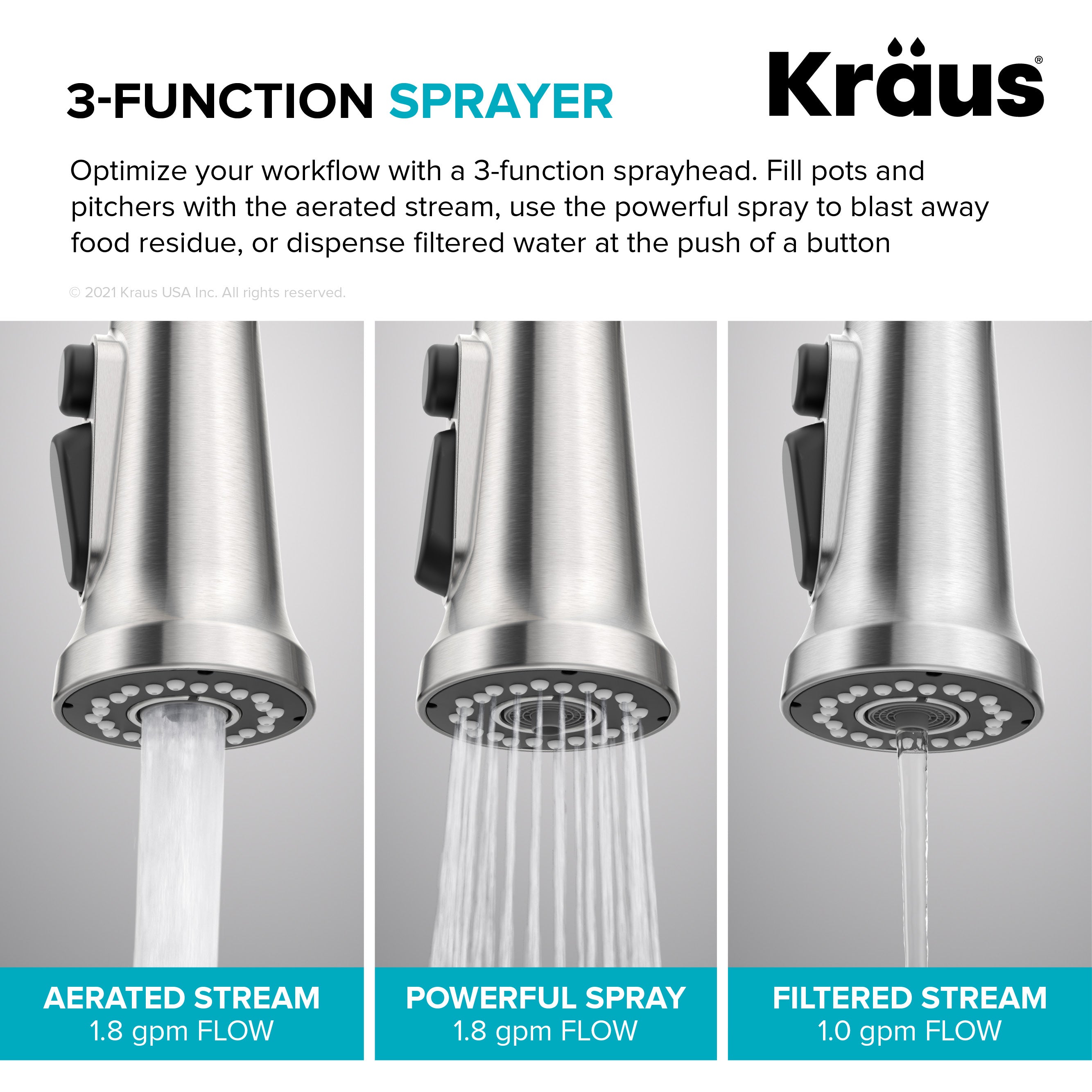 Kraus Britt 2-in-1 Commercial Style Pull-Down Single Handle Water Filter Kitchen Faucet for Reverse Osmosis or Water Filtration System in Spot Free Stainless Steel