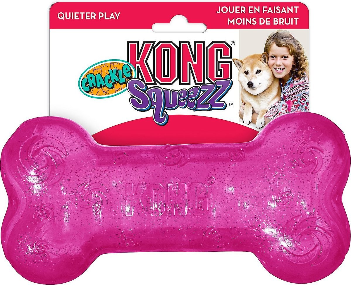 KONG Squeezz Crackle Bone for Dogs， Color Varies