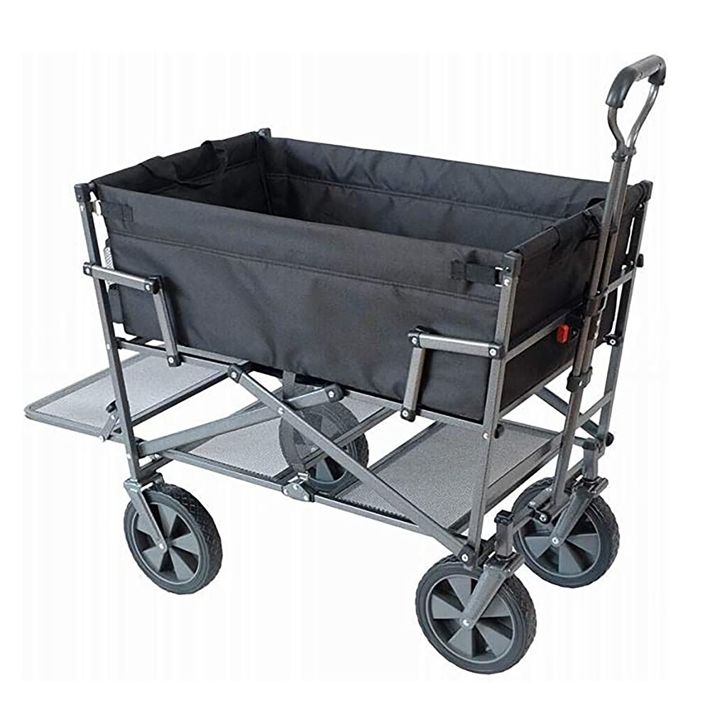 Mac Sports Double Decker Wagon: Black   Collapsible Outdoor Utility Garden Cart  150 Lb Capacity  32.5 x 17.5 x 10.5\