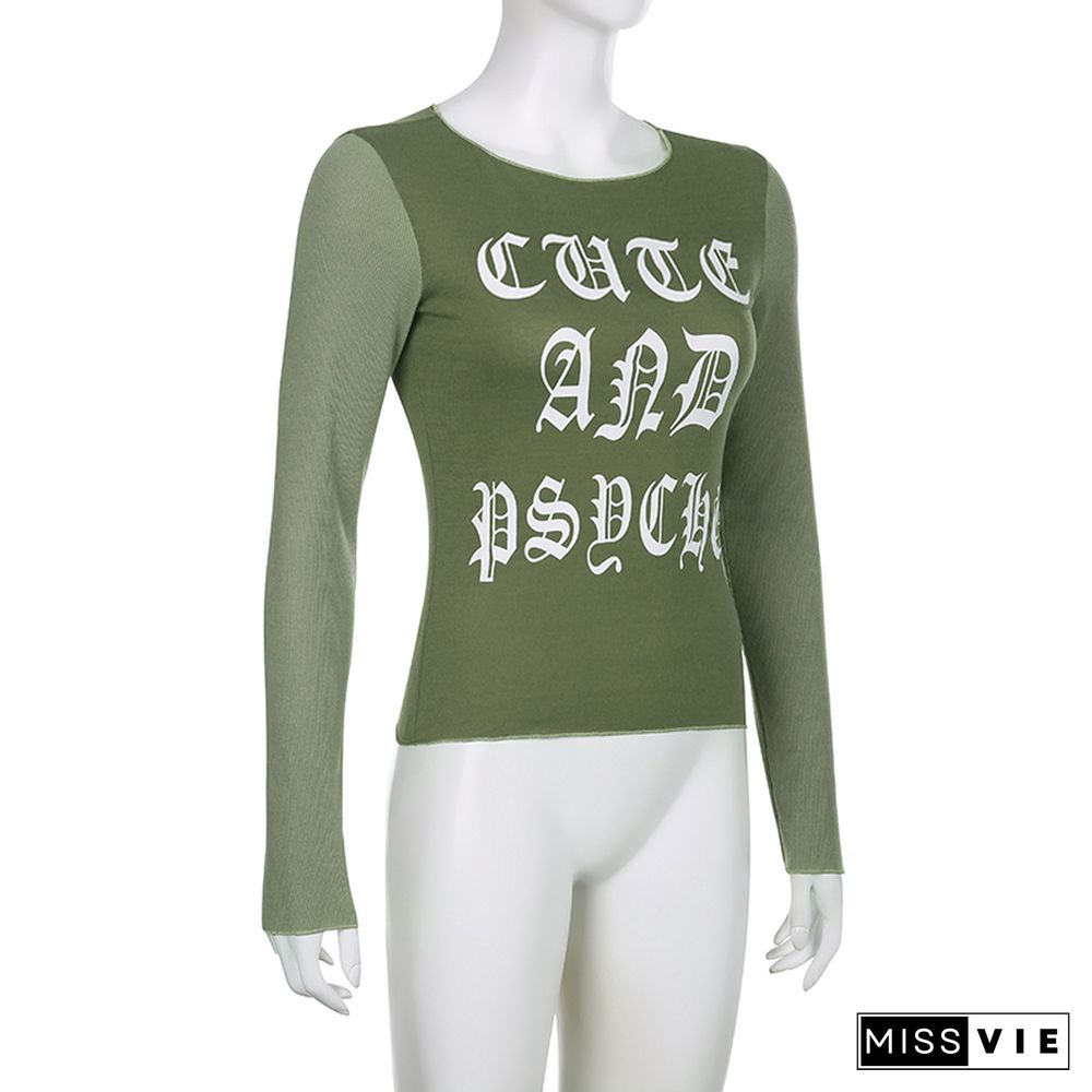 Gothic T Shirt Y2k Aesthetic Letter Print Long Sleeve Crop Top Women Sweats Grunge Fairycore Clothes Basic Streetwear