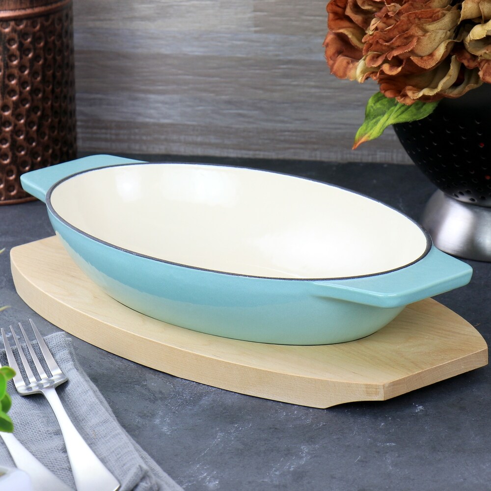 Martha Stewart 2pc Enameled Cast Iron Casserole Trivet Set in Aqua