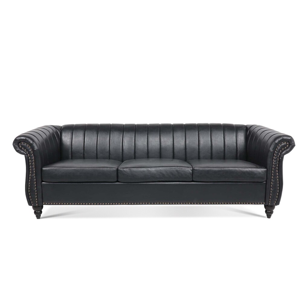 84'' PU Rolled Arm Chesterfield Three Seater Sofa