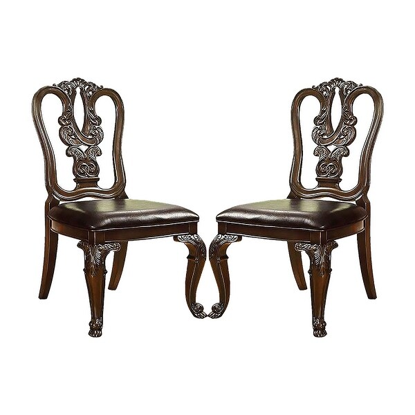 Set of 2 Leatherette Dining Side Chair in Brown Cherry