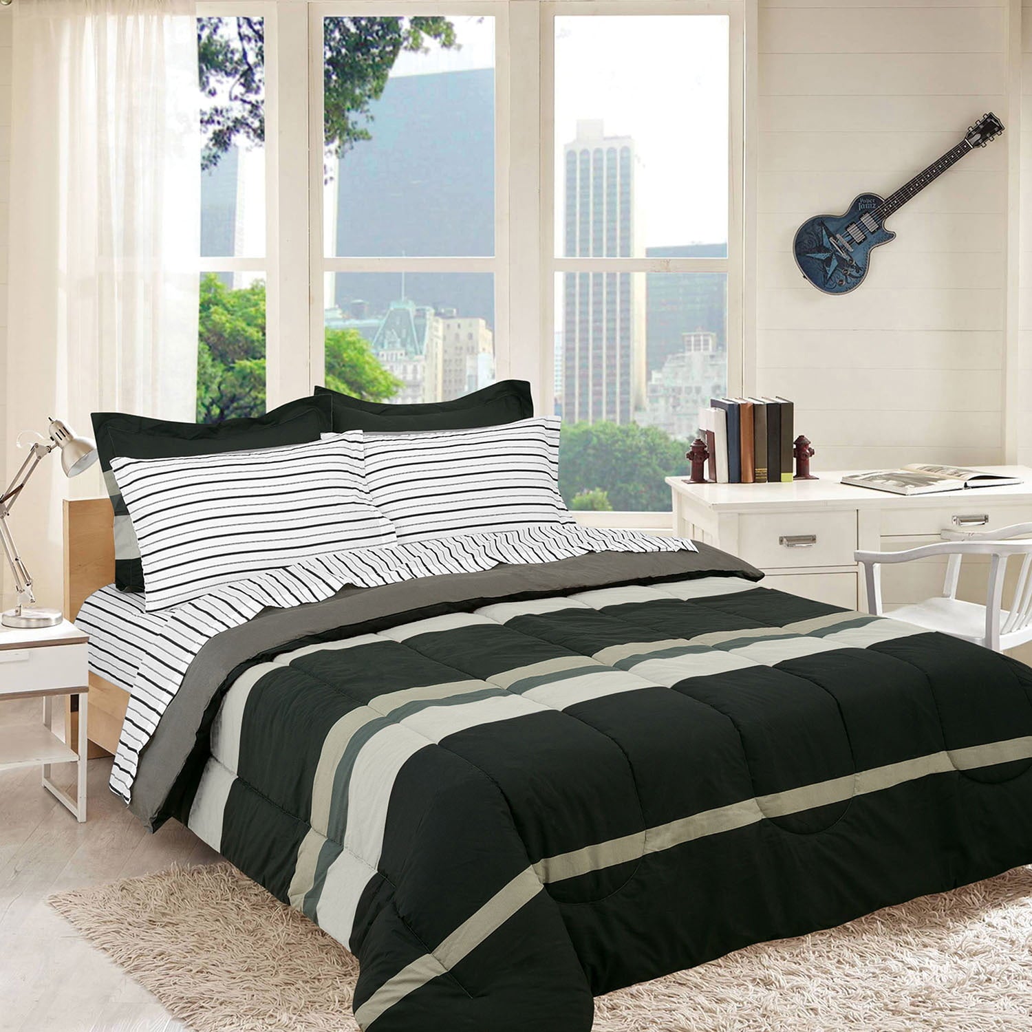 Brooklyn Flat Stripes 5 Piece Comforter Sets， Twin-XL