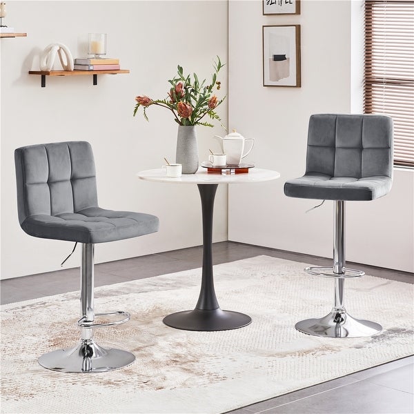 Yaheetech 2pcs Height Adjustable Modern Velvet Swivel Bar Stool with Backrest