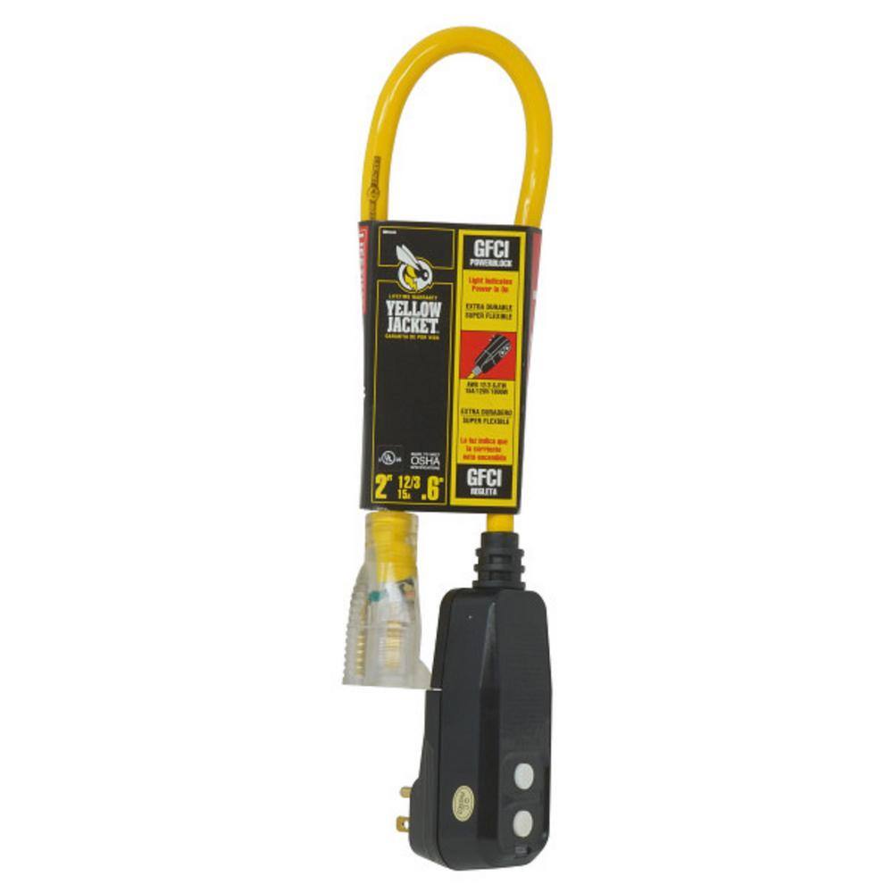 Yellow Jacket 2 ft. 123 SJTW Right Angle GFCI Heavy-Duty Extension Cord with Power Light Plug 2877