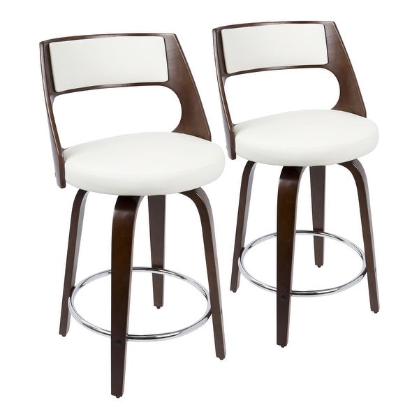 Cecina Counter Stool with Swivel Cherry and White Leather - Set of 2 - 20