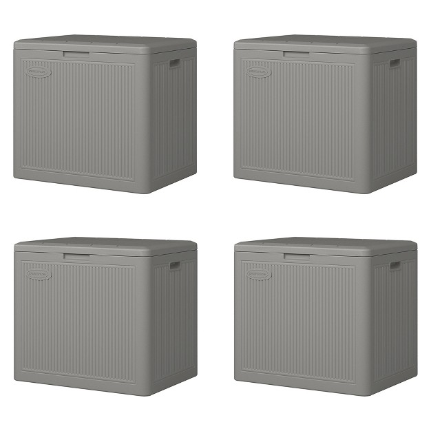 Suncast 22 Gallon Indoor Or Outdoor Small Patio Deck Box Plastic Storage Bin For Lawn Garden Garage amp Home Organization Stoney 4 Pack