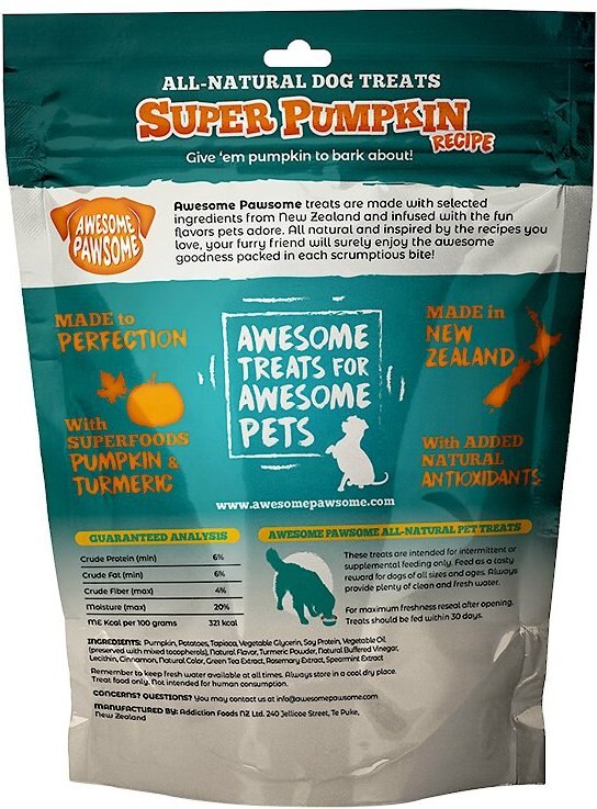 Awesome Pawsome Super Pumpkin Recipe Dog Treats， 3-oz bag