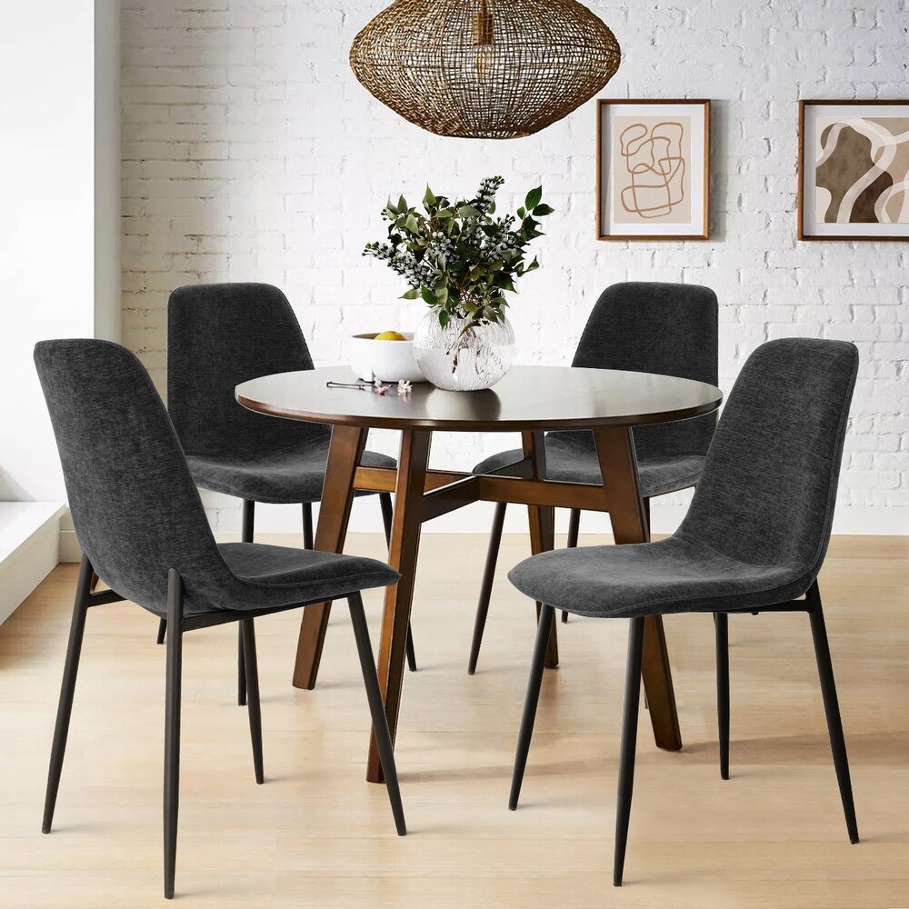 Upholstered Dining Chair with Black Metal Legs (Set of 4)