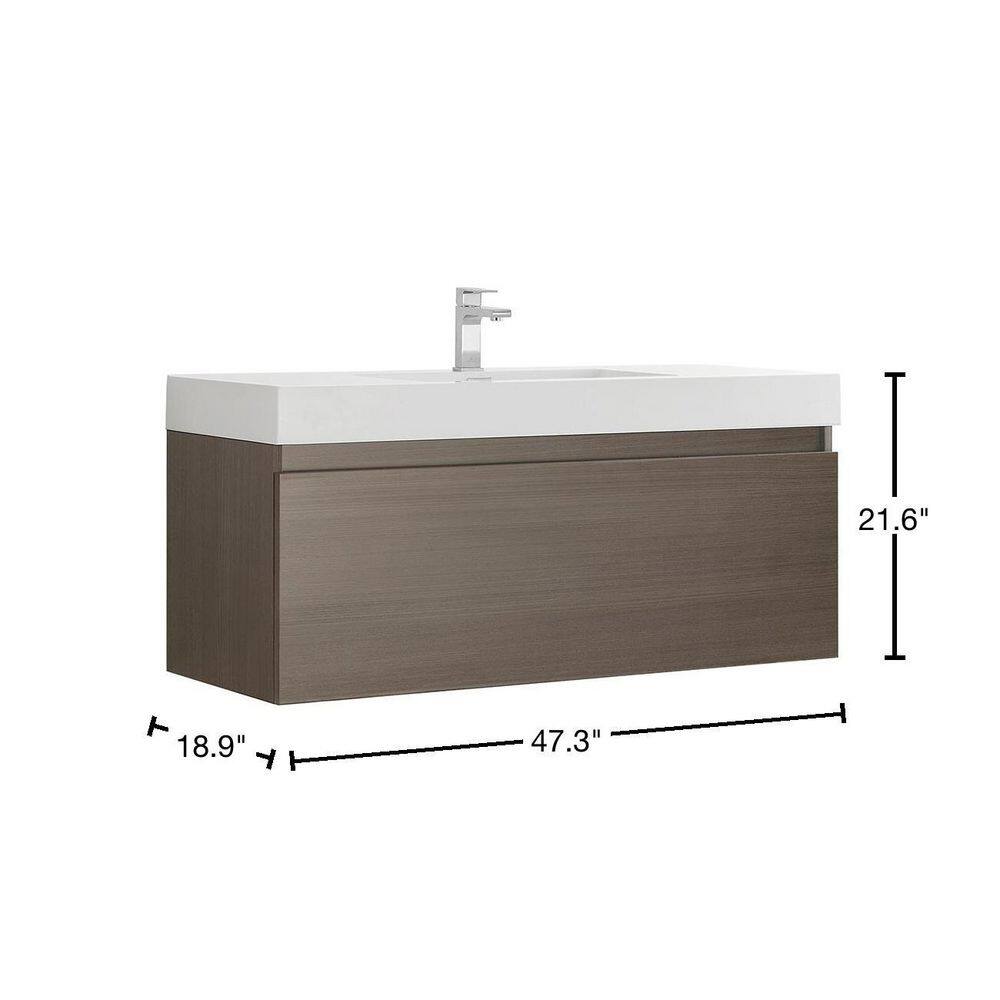 Fresca Mezzo 48 in. Modern Wall Hung Bath Vanity in Gray Oak with Vanity Top in White with White Basin FCB8011GO-I