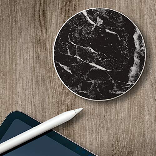 CounterArt Black Marble Design Round Single Absorbent Stone Tumbled Tile Coaster Made in the USA