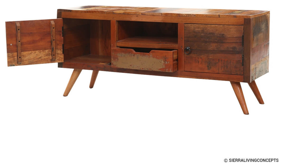 Mweelrea Rustic Reclaimed Wood Mid Century TV Stand Media Cabinet   Midcentury   Entertainment Centers And Tv Stands   by Sierra Living Concepts Inc  Houzz