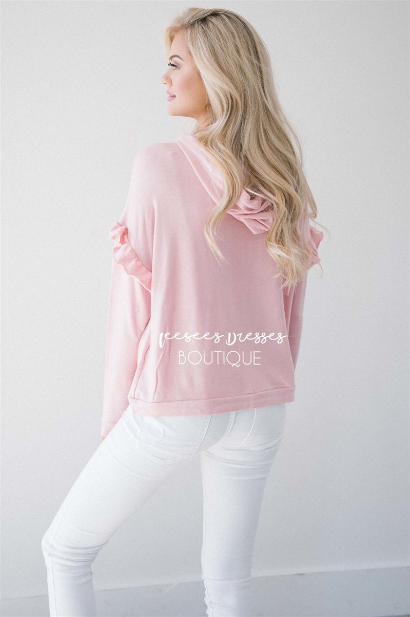 Ruffle Detail Long Sleeve Hoodie