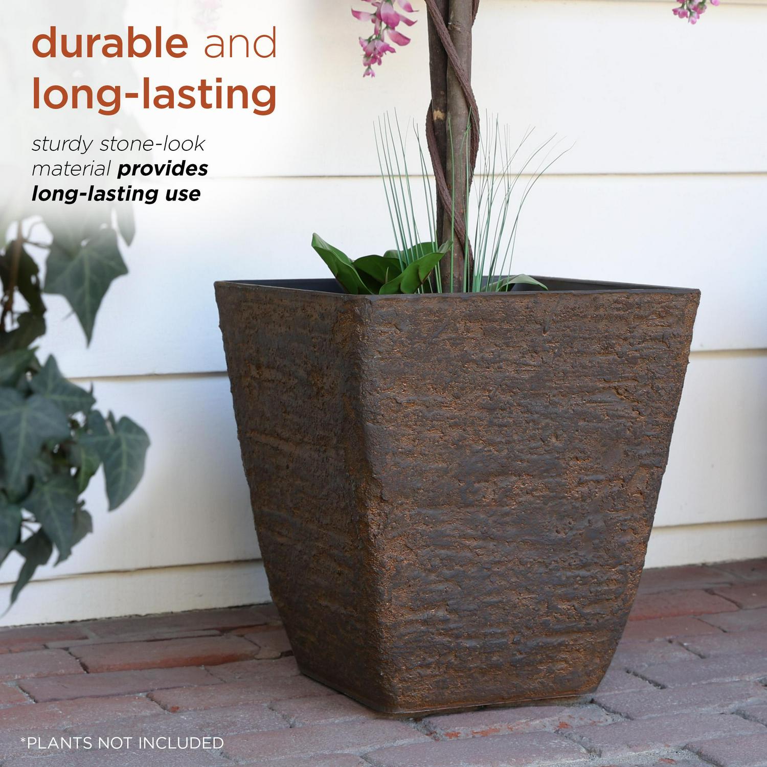 Alpine Corporation 16  x 17  StoneLook Planters Brown Set of 2  Crowdfused