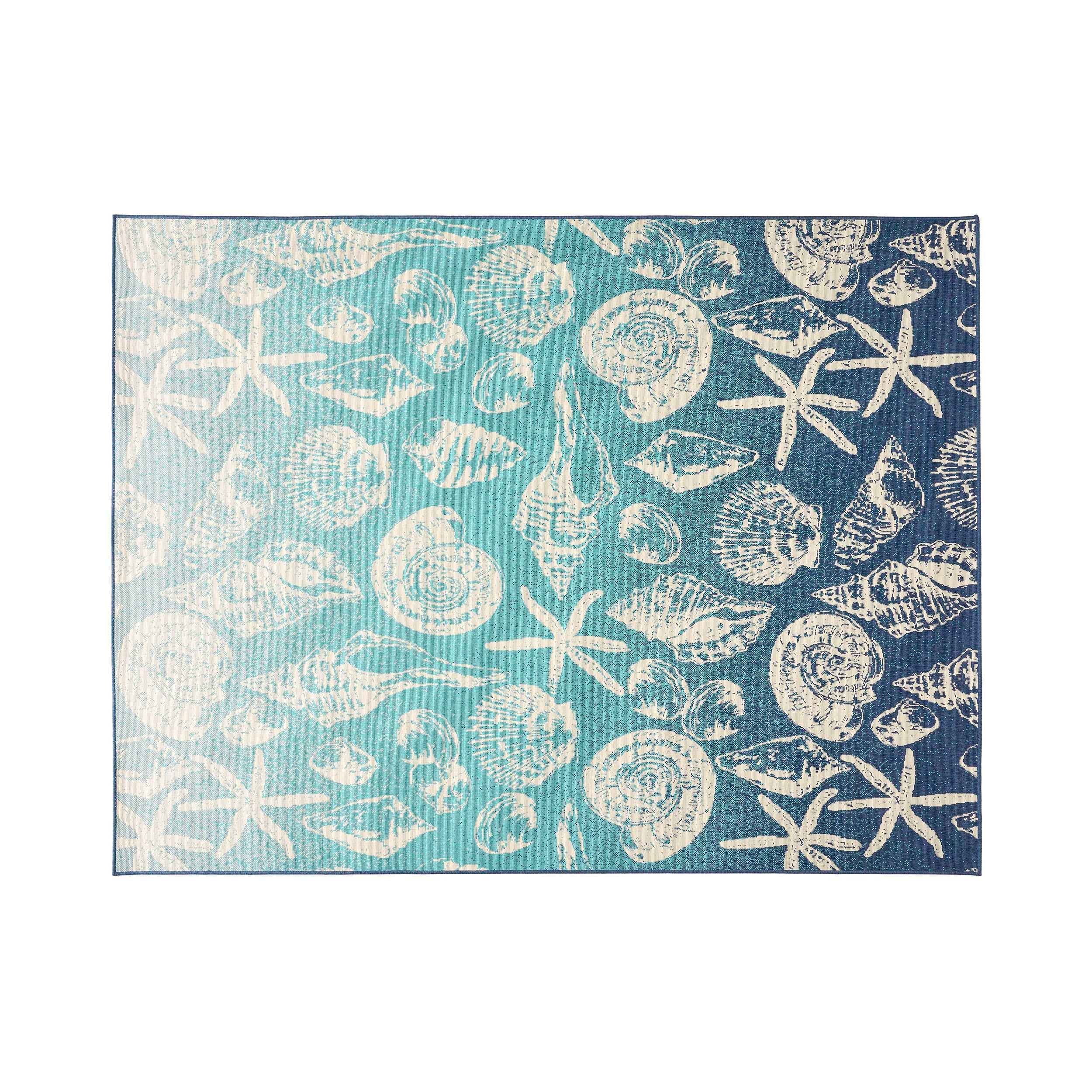 Yvette Breeze Outdoor Ombre Area Rug, Blue and Ivory