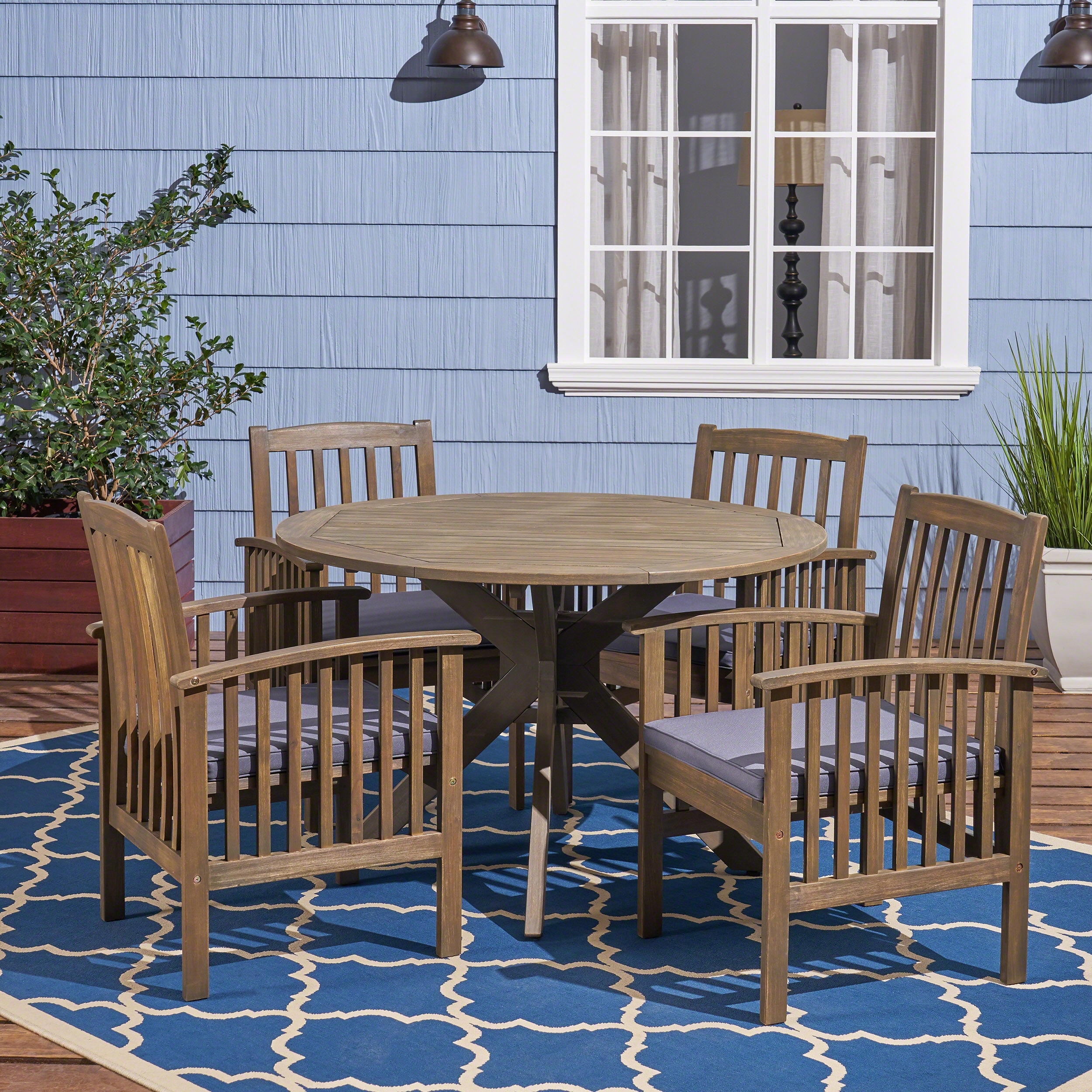 Phoenix Outdoor Acacia 4-Seater Dining Set with Cushions and 47