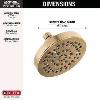 Delta 5-Spray Patterns 1.75 GPM 6 in. Wall Mount Fixed Shower Head in Champagne Bronze 52535-CZ