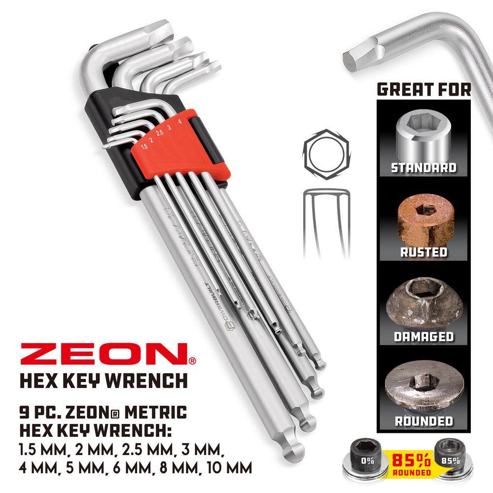 Powerbuilt 9 Piece Zeon Metric Hex Key Wrench Set for Damaged Fasteners 240095