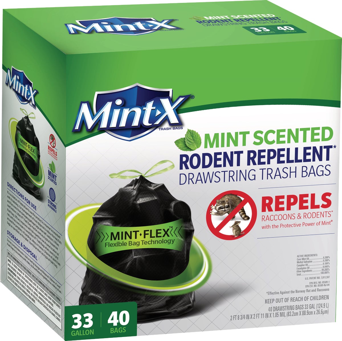 Mint-X Rodent Repellent Trash Bag 33 Gal. Black