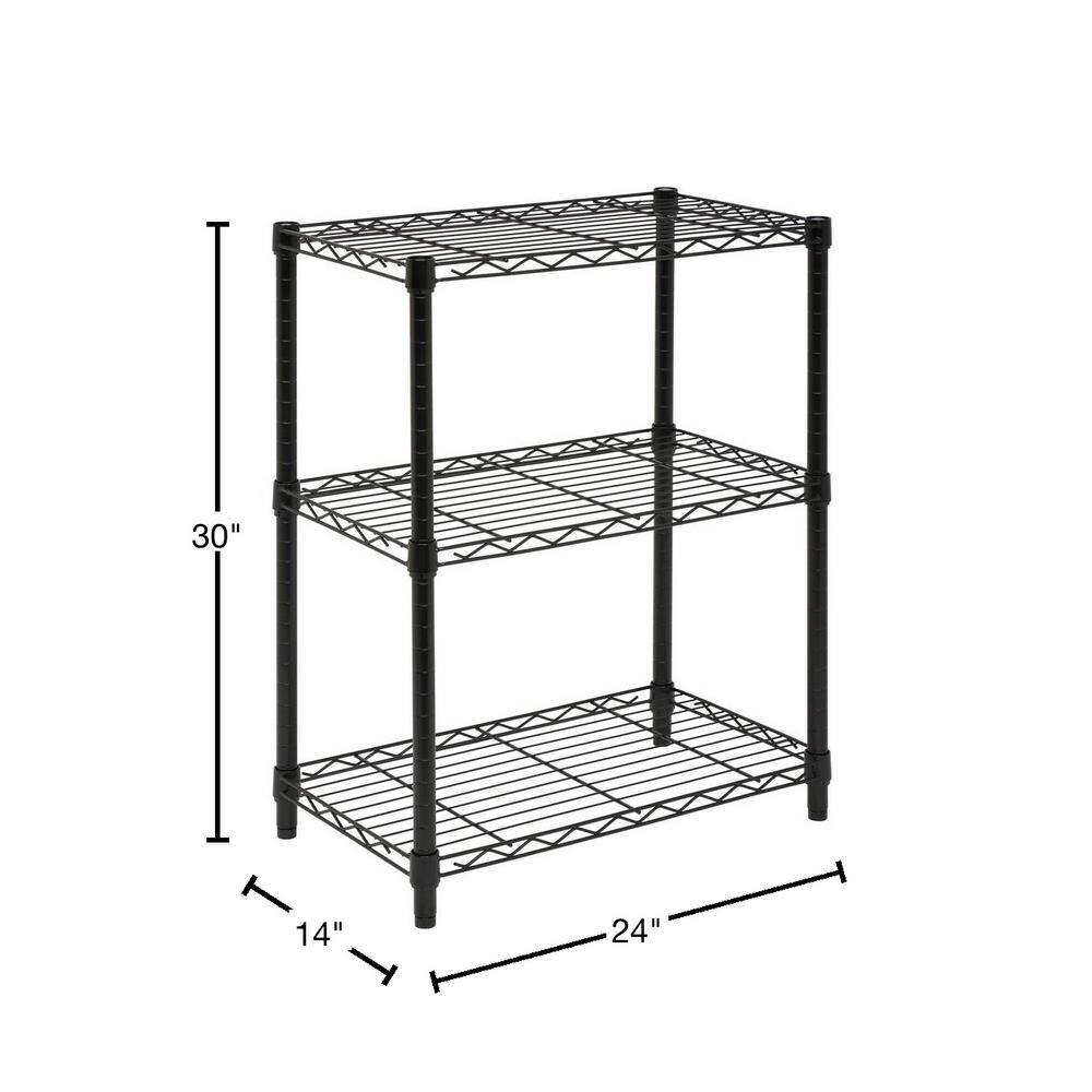 Honey-Can-Do Black 3-Tier Heavy Duty Steel Wire Shelving Unit (24 in. W x 30 in. H x 14 in. D) SHF-01905