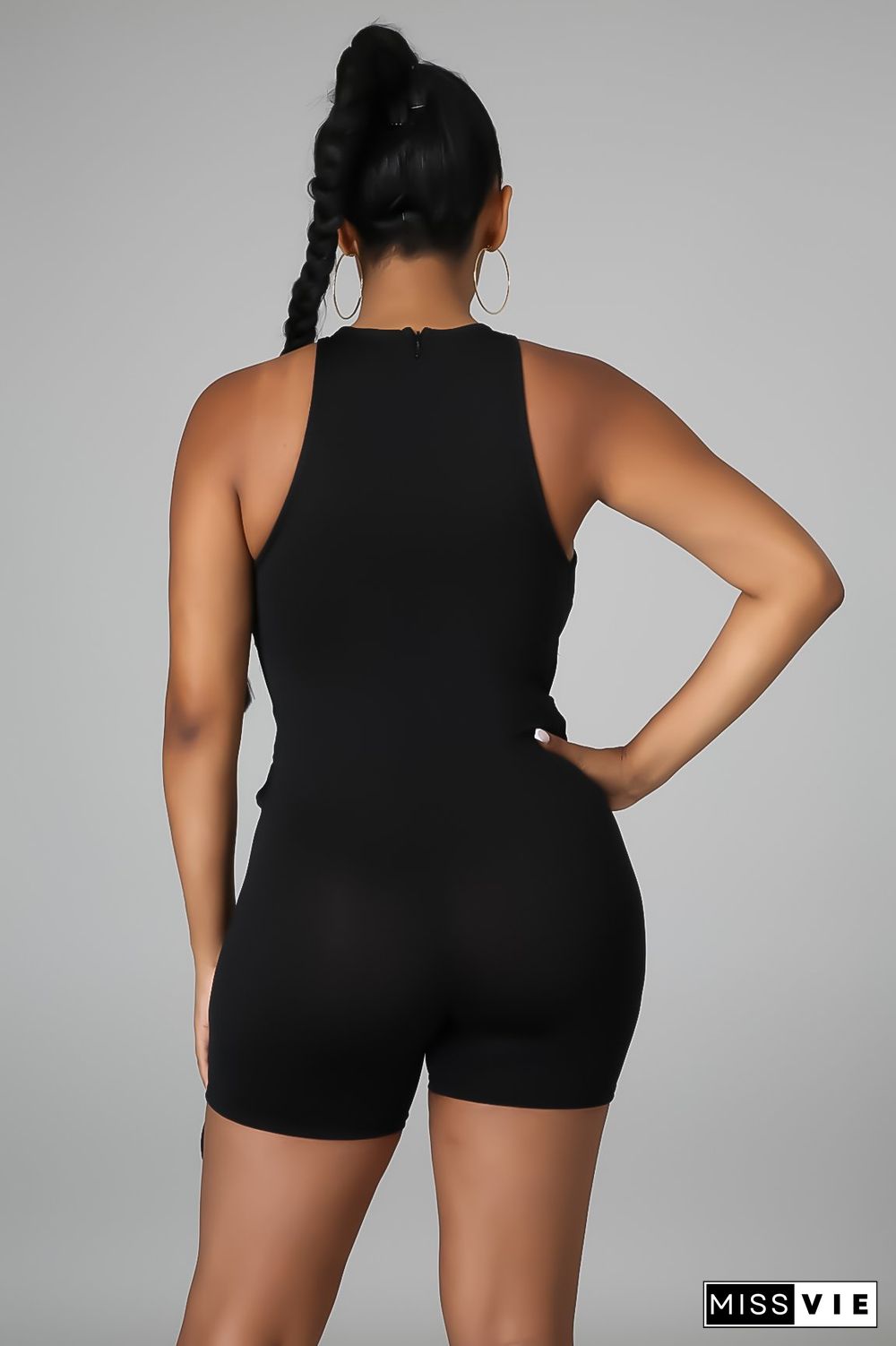 Sleeveless O Neck Hollow Out Bandage Bodycon Romper