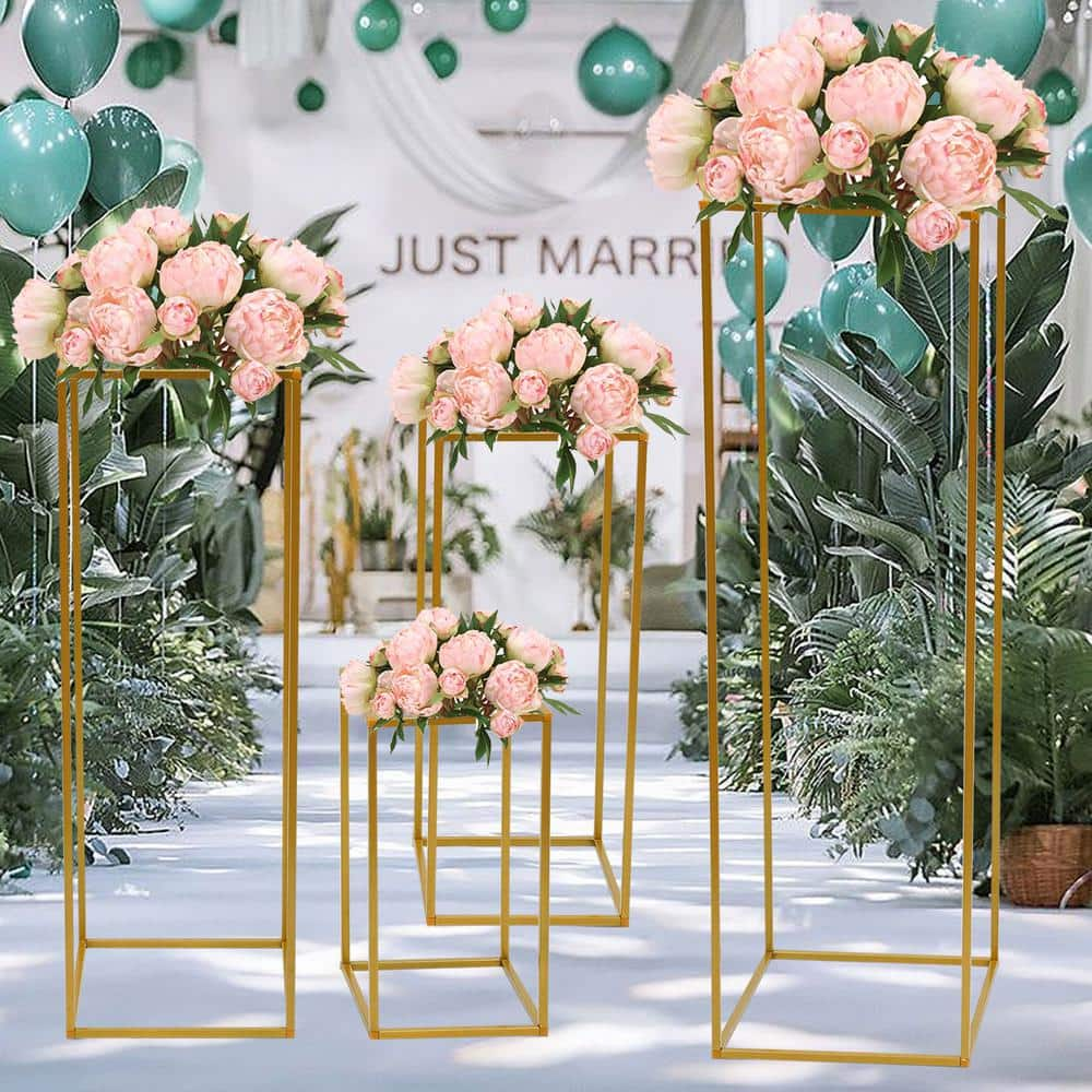 YIYIBYUS Indoor/Outdoor Gold Metal Column Stand Plant Flower Display Stand Different Sizes (Set of 4) OT-ZJGJ-3721-1