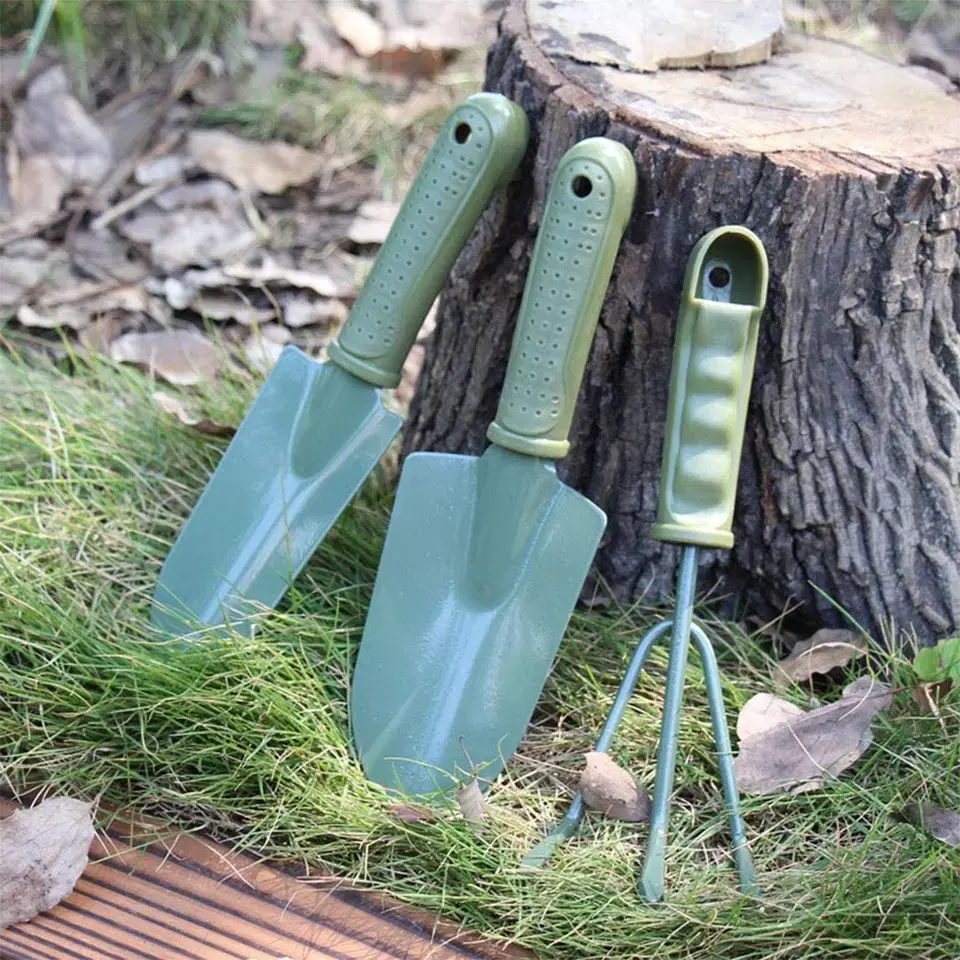 3PCS Mini Shovel Rake Set Plastic Handle Metal Head Shovel for Flowers Potted Plants Mini Garden Tool