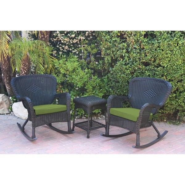 Windsor Black Wicker Rocker Chair and End Table Set with Chair Cushion - Overstock - 22898183