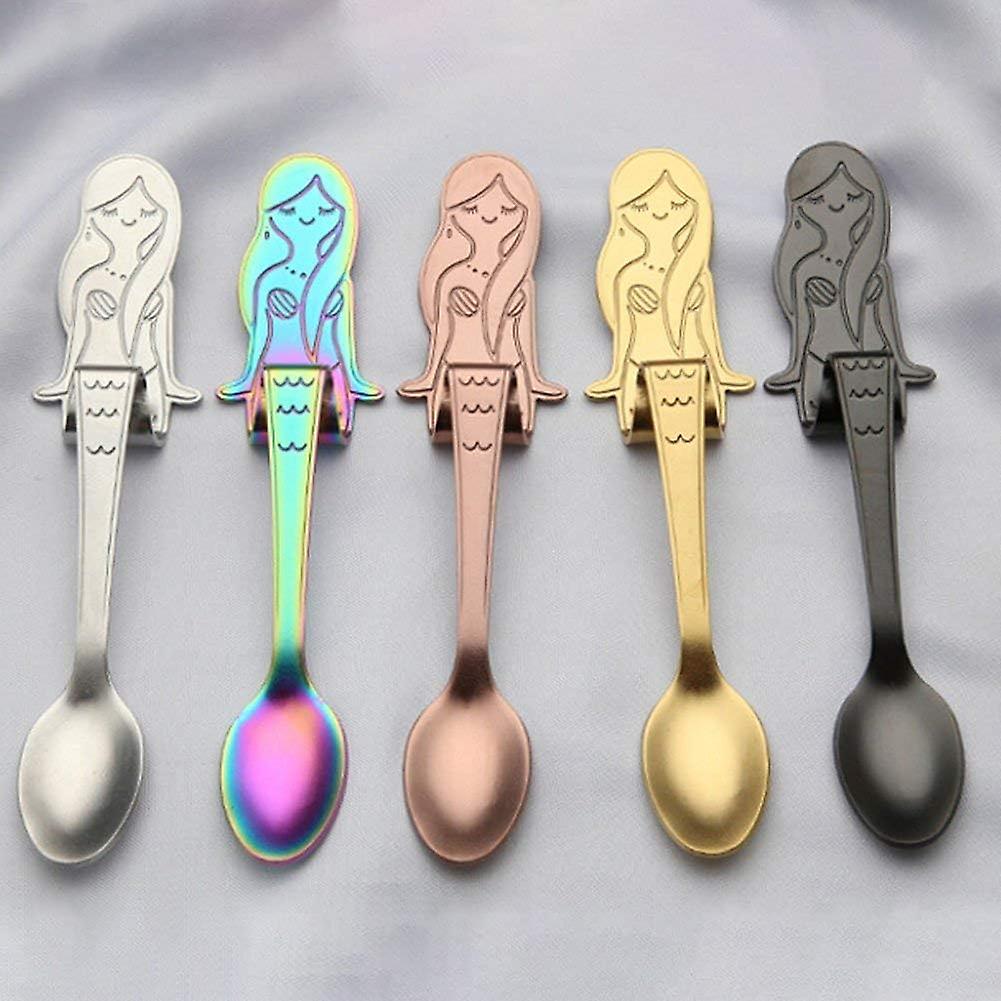 Stainless Steel Hanging Coffee Teaspoon Set， Cute Mermaid Mixing Stiring Scoop For Household Use Party Or Bar， Prefectly As Mug Spoons And Travel Uten