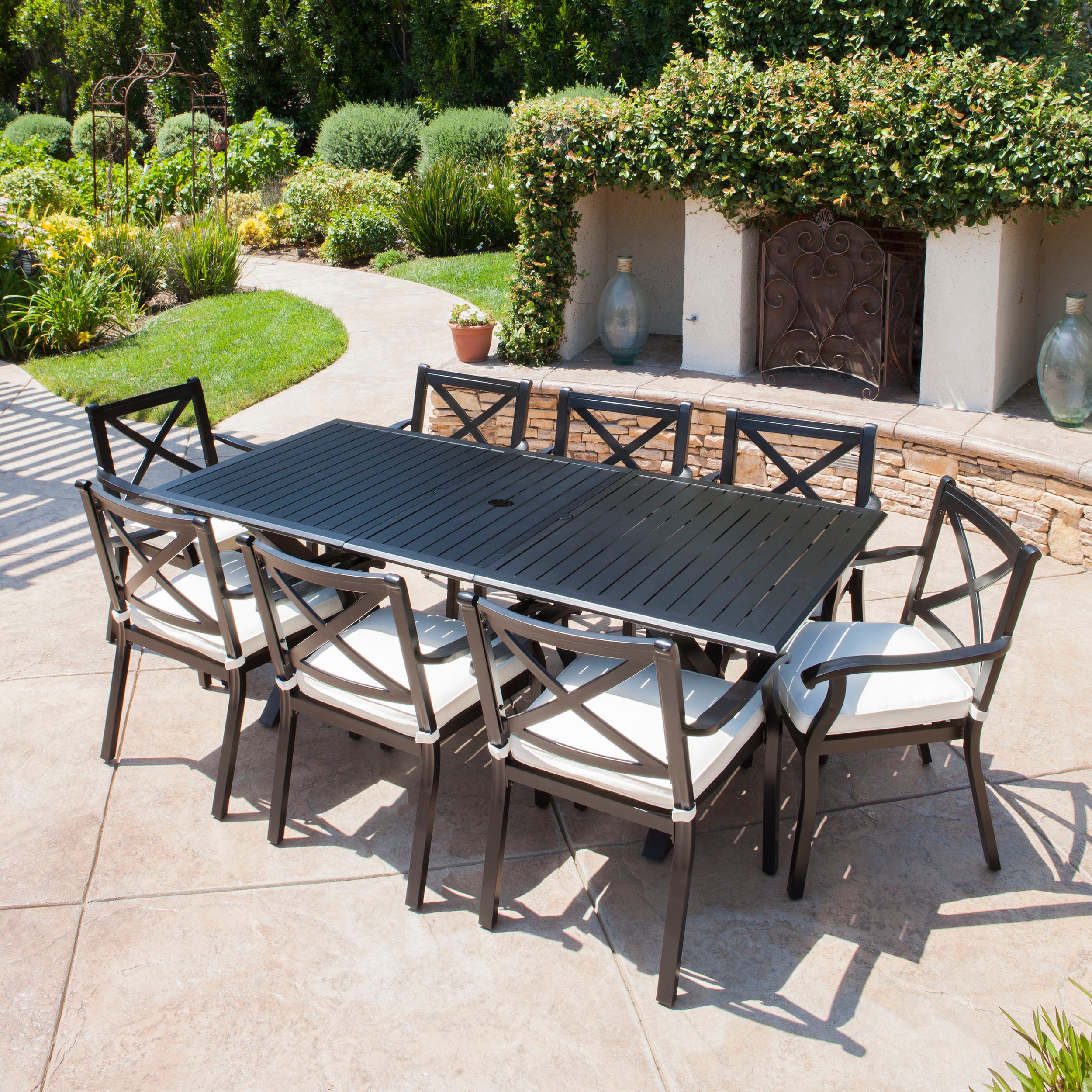 Eowyn Expandable 7-9 Piece Outdoor Cast Aluminum Dining Set w/ Umbrella Hole