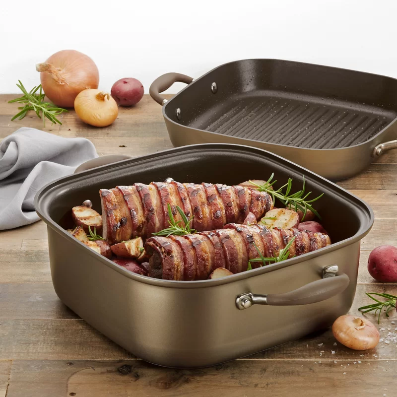 Anolon 83869 Advanced Hard Anodized Nonstick Grill Pan / Griddle and Roaster - 11 Inch， Brown