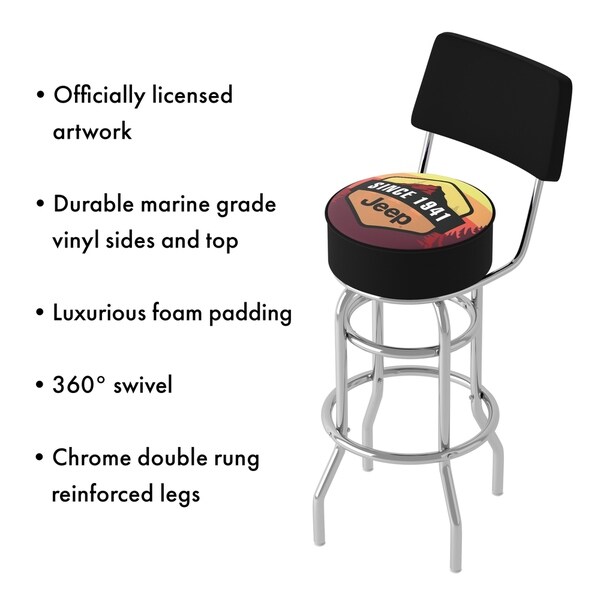 Jeep Sunset Mountain 360 Degree Swivel Barstool with Foam Padded Seat And Back - 20 x 20 x 31