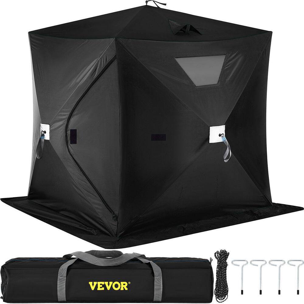 VEVOR Pop-Up Ice Fishing Tent 2 To 3 Person Portable Ice Shelter with Waterproof Oxford Fabric for Winter Fishing Black HSBDZP00000000001V0