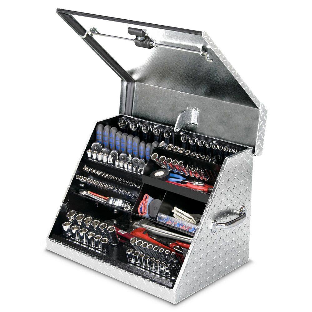 Montezuma 27 in. W x 18 in. D Portable Triangle Top Tool Chest for Sockets Wrenches and Screwdrivers in Aluminum SE250AL