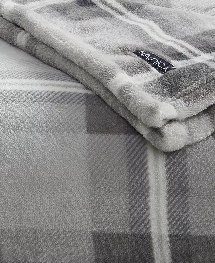 Nautica Lewes Ultra Soft Plush Grey Blanket， Twin