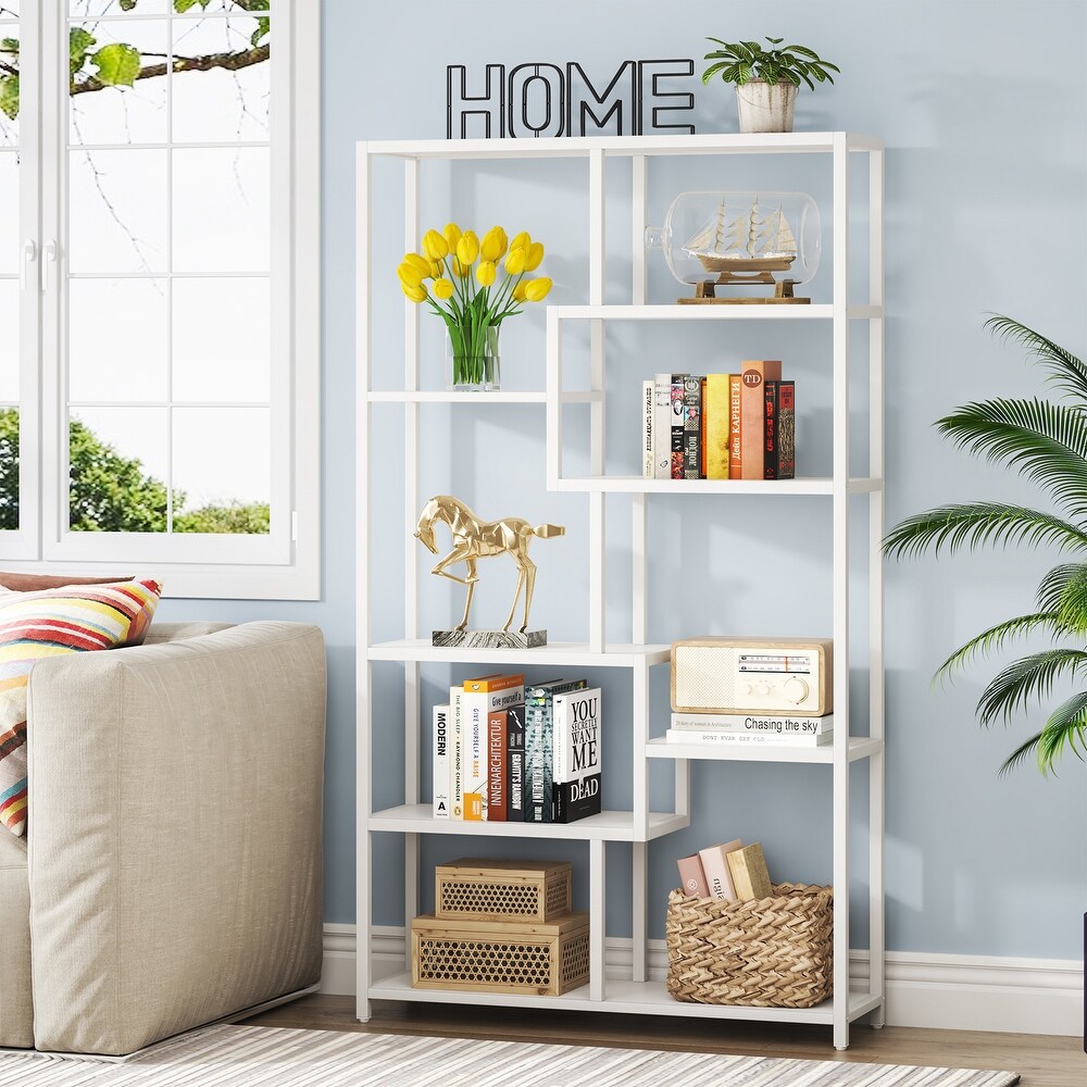 Bookshelf Bookcase  Gold 8 Open Shelf Etagere Bookcase with Faux Marble