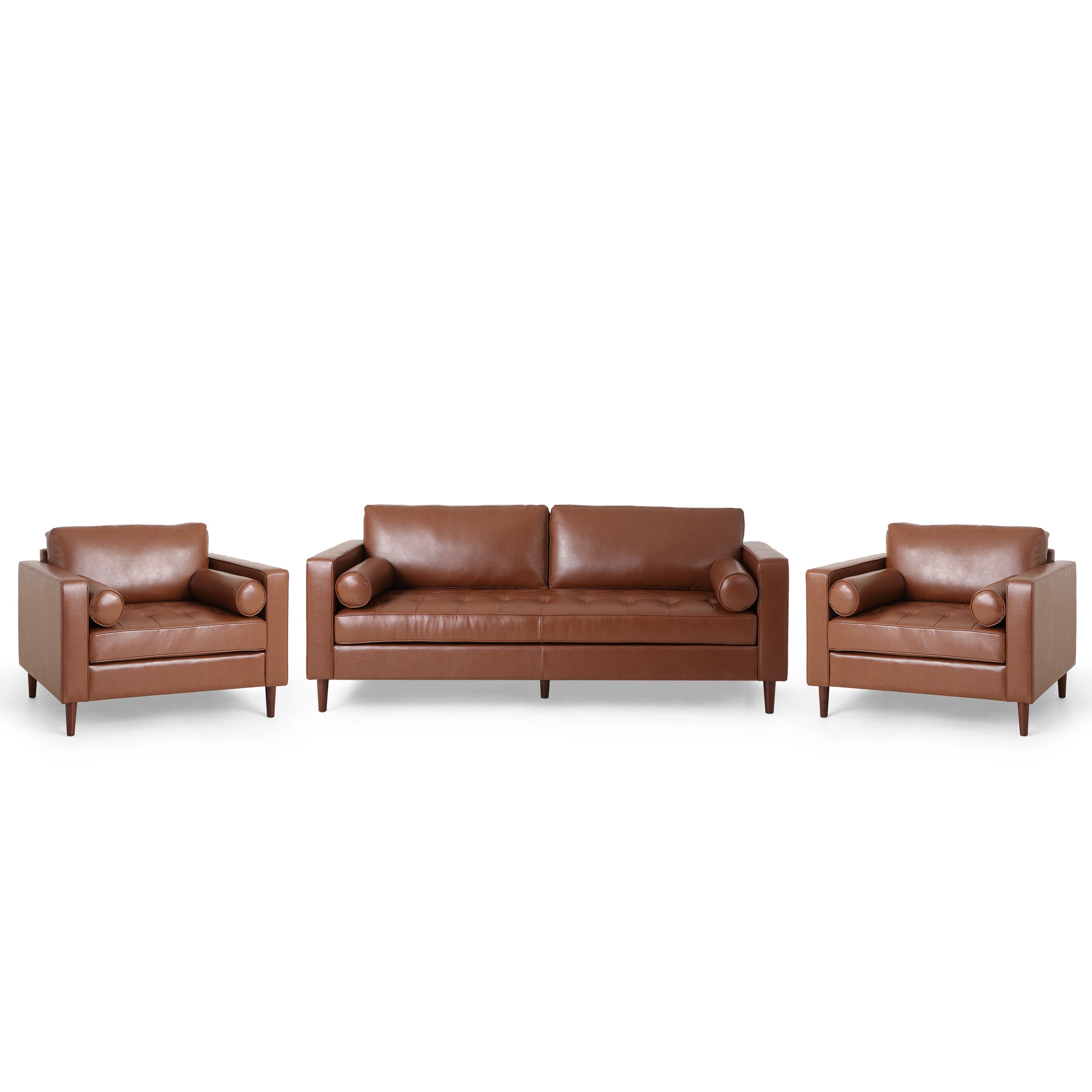 Hixon Contemporary Faux Leather Tufted 3 Piece Sofa and Club Chair Set