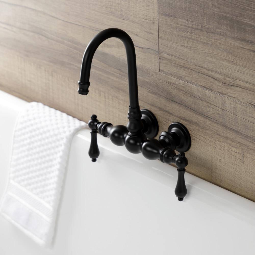 Kingston Brass Aqua Vintage 2-Handle Wall-Mount Claw Foot Tub Faucet in Matte Black HAE1T0