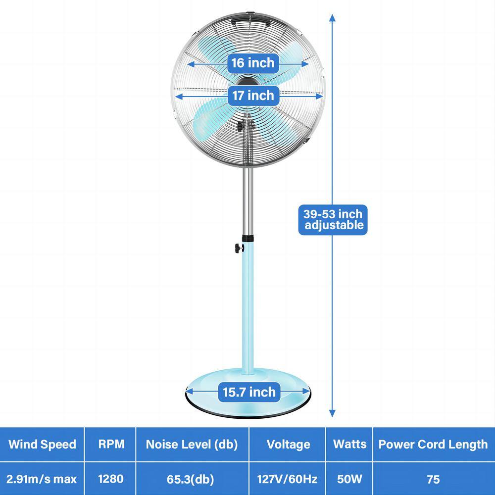 dubbin Premium Metal Green Stand Fan with Adjustable Height 3 Speed Settings and Low Noise Operation FXFAN-7022