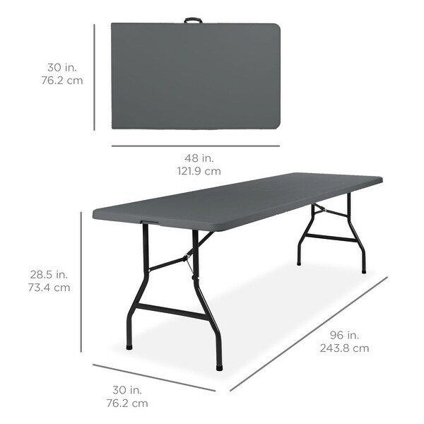 8ft Plastic Folding Table，Indoor Outdoor Heavy Duty Portable w/Handle，Lock for Picnic，Party，Pong，Camping