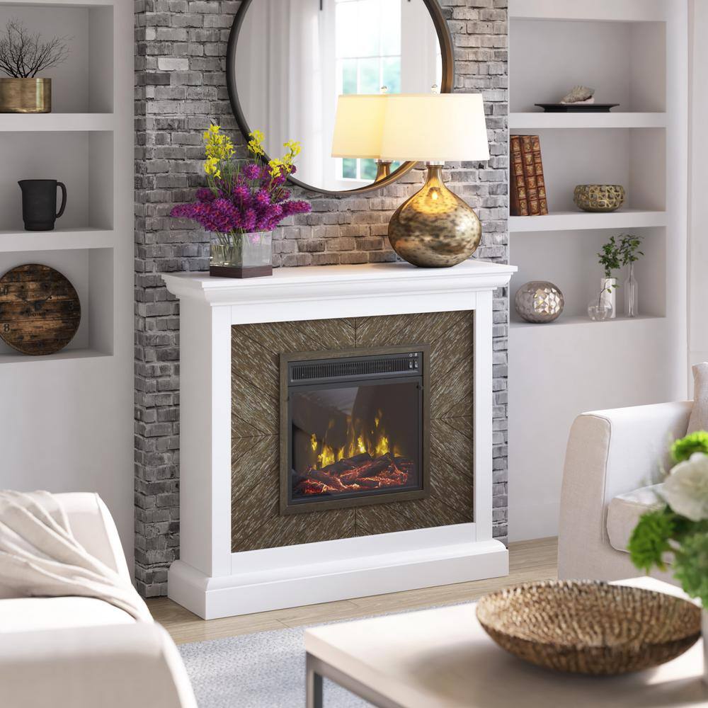 Twin Star Home 42 in. Wall Mantel Freestanding Electric Fireplace in White 18WM631-TPT01S