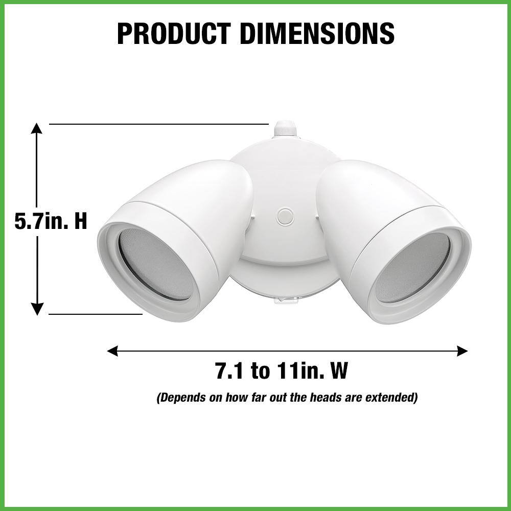 Commercial Electric Dusk to Dawn Sensor White Exterior Outdoor Twin Head LED Flood Light Security 1200 to 2400 Lumens 4000K Wet Rated 51405192