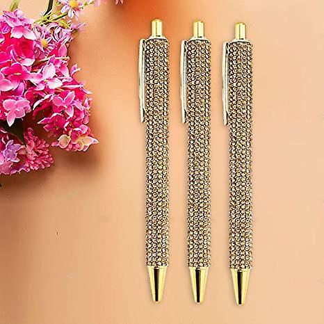 3pcs Pp Ballpoint Pen Glitter Sequin Writing Smoothly Crystal Press Type Pen For School Supplies Girls Boys Office Journaling Pens Draw， Gold