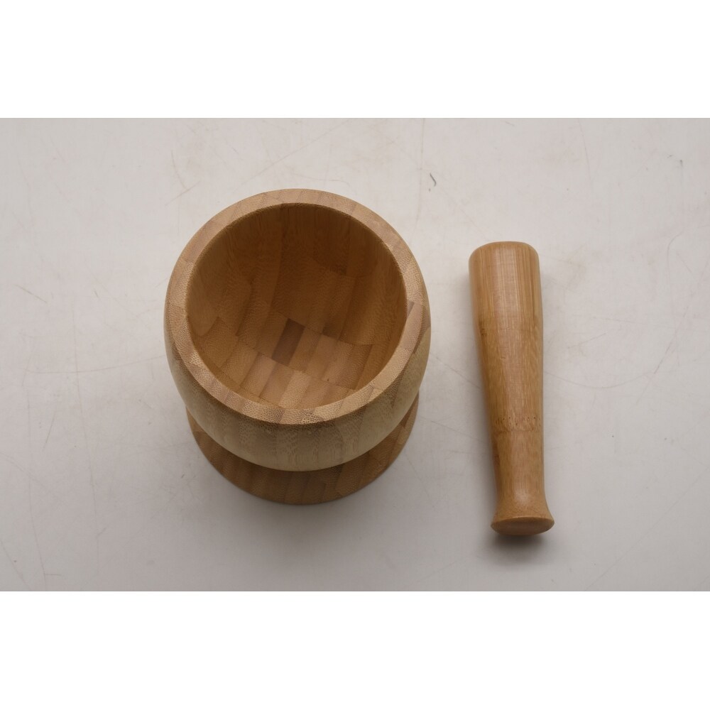 Bamboo Mortar and Pestle DIA 11.8*18CM   Diameter 11.8cmHeight 18cm